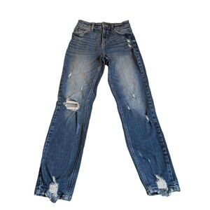 Kancan Dark Wash High Rise Relaxed Fit Distressed Skinny Jeans Size 24